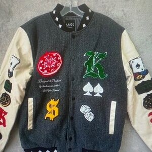 Boohoo Black and Cream Varsity Jacket